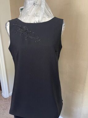 Talbots Black Sleeveless Embroidered Shell Top with matching elastic waist pants